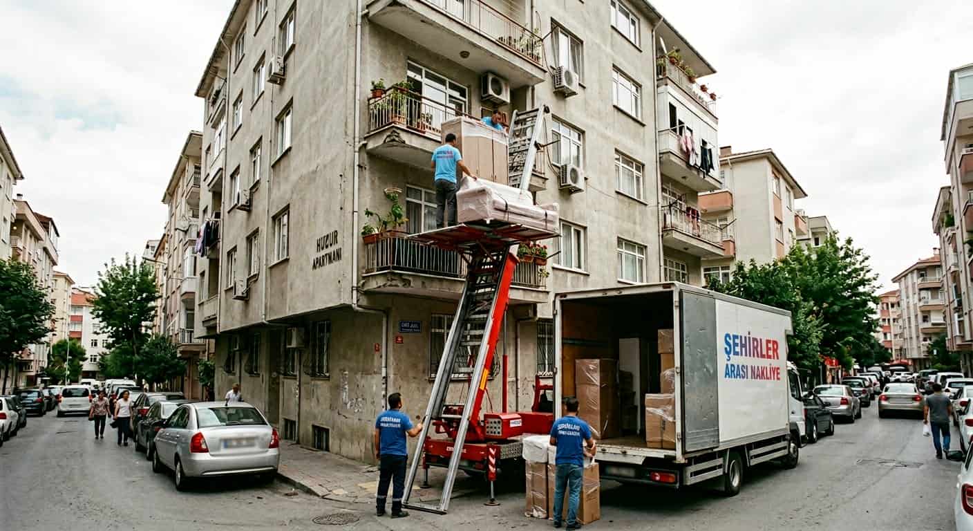 Evden Eve Nakliyat - apartman katindan dis cephe asansoruyle tasima