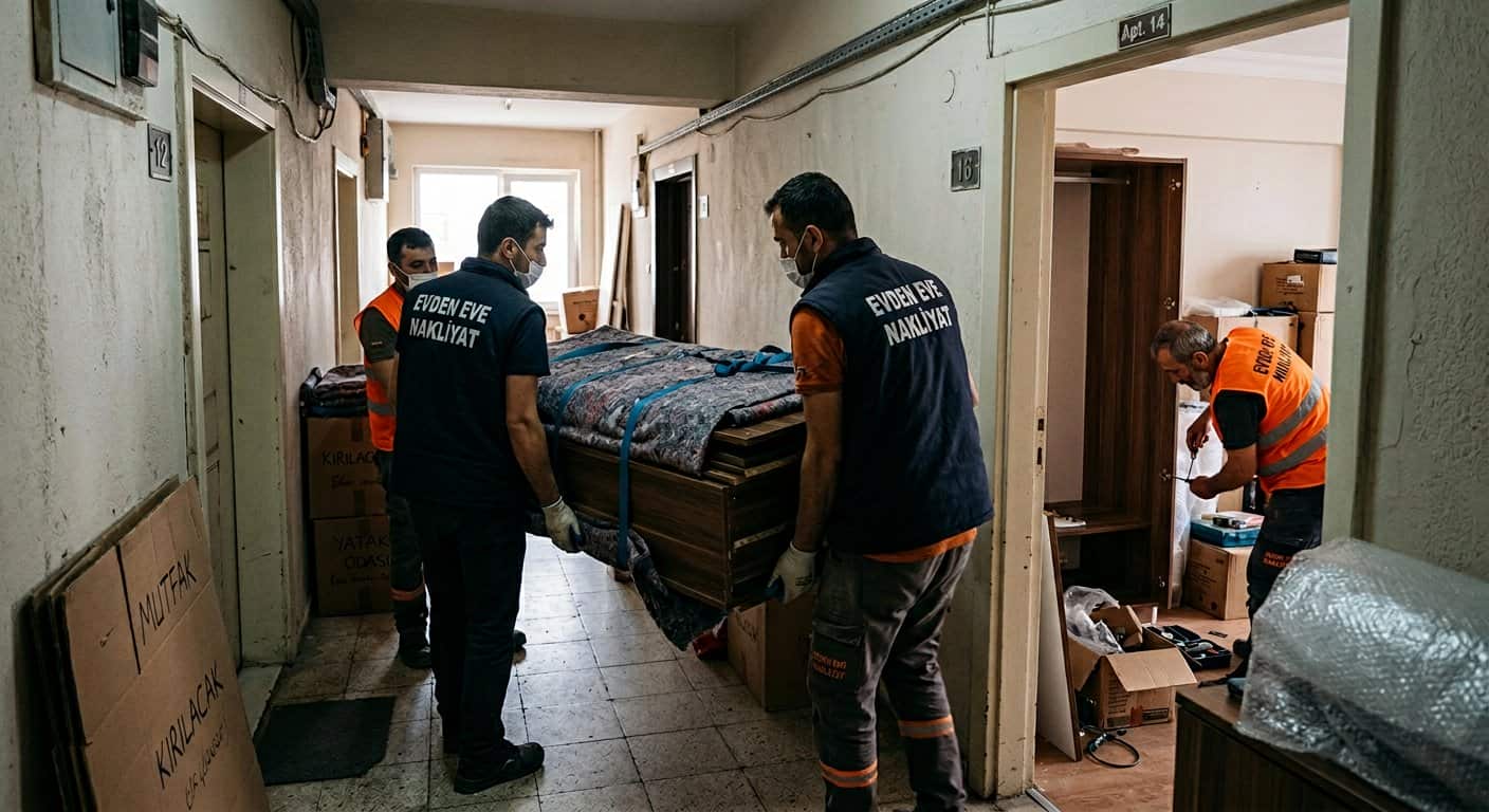 Sigortalı Nakliyat - apartman koridorunda agir dolap tasima