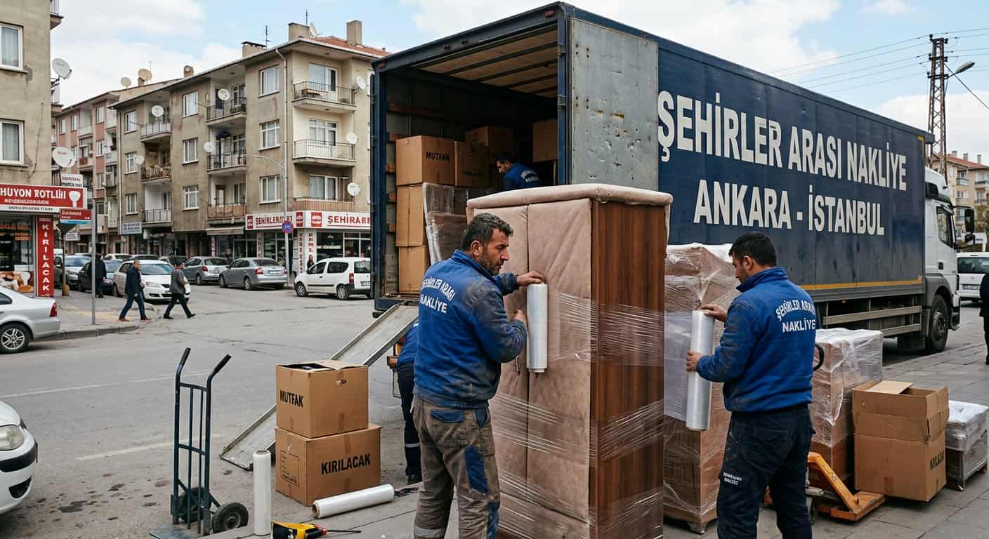 Evden Eve Nakliyat - buyuk kolilerin kamyon kasasinda istiflenmesi