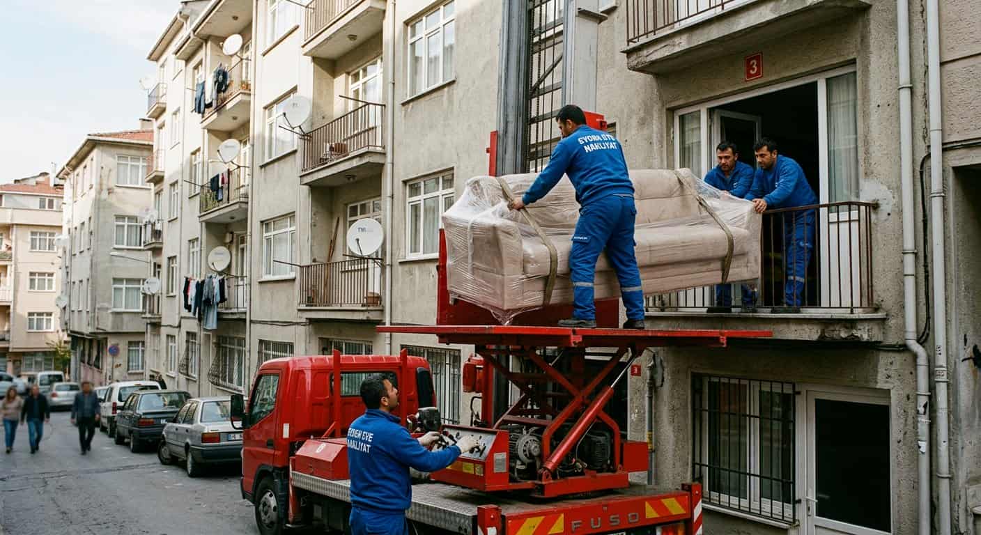 İstanbul Evden Eve Nakliyat hizmeti için cok katli binada dikey asansor hatti
