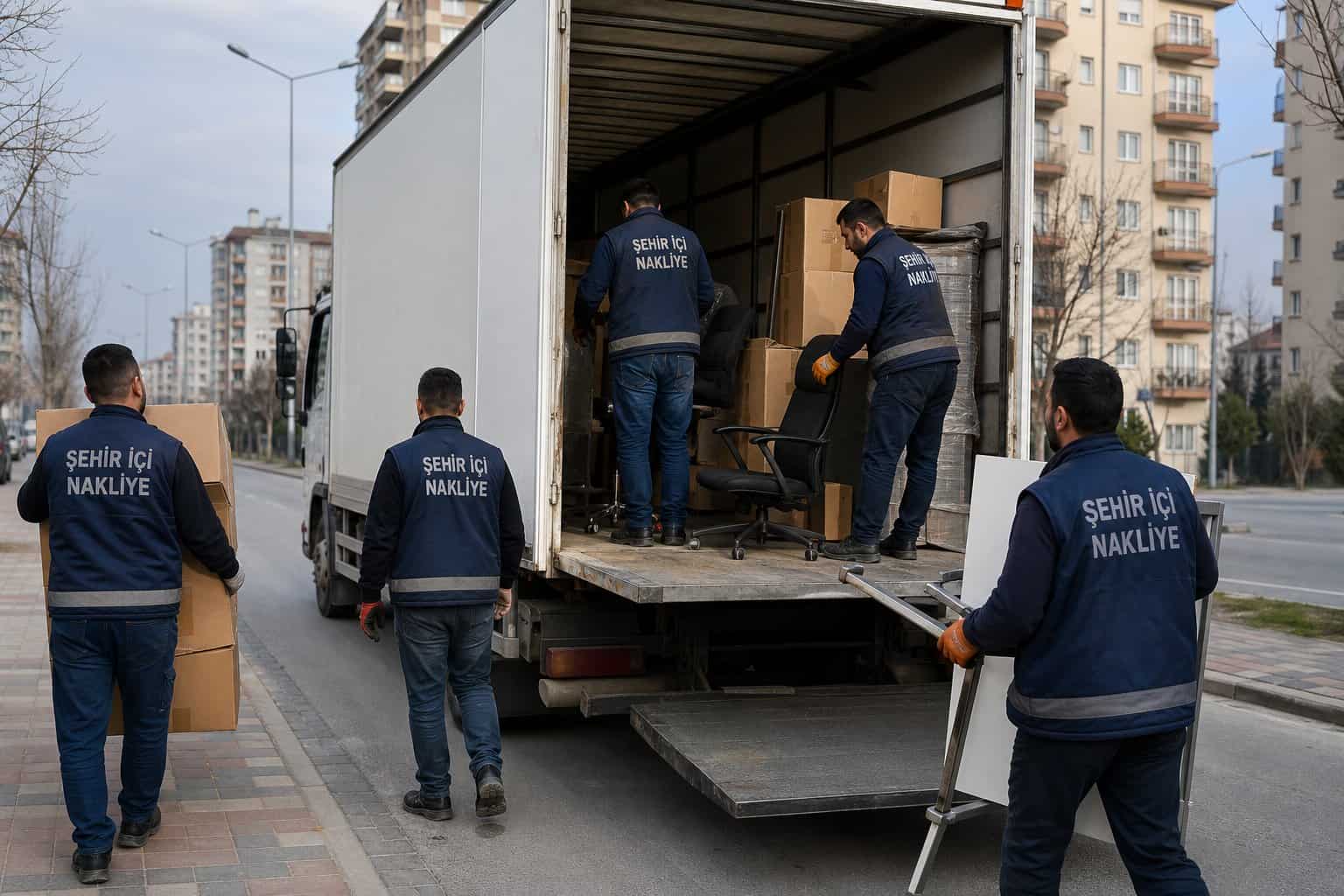 Evden Eve Nakliyat kapsamında hidrolik platformda ekip hazirligi